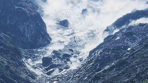 In this photo from May 24, 2026, a view of the glacier collapse incident that occurred in the Kanchan Ganga area in Chamoli, Uttarakhand.