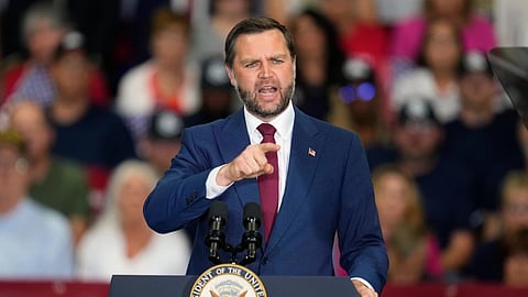 Vice President JD Vance speaks at Universal Contracting and Urban Tree Trimming, Monday, Aug. 31, 2026, in Sterling Heights, Mich.