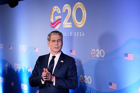 Treasury Secretary Scott Bessent speaks to reporters at the G20 Finance Ministerial in Asheville, N.C., Tuesday, Sept. 1, 2026.