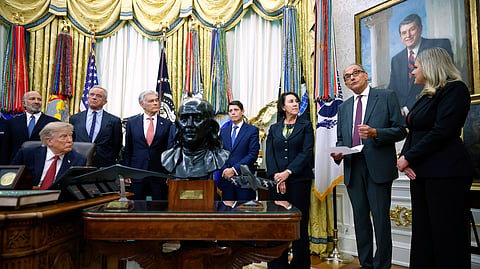 Trump earlier met oil executives at the White House as he tries to tame gas prices that are spiraling because of the Iran war, with his administration hoping the Venezuela deal could help.