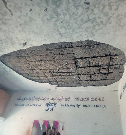 The broken ceiling  of a classroom collapsed on student while classes were being conducted at the government school in Mugaloli. 