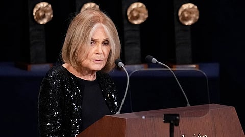 Gloria Steinem speaks during the 2021 Princess of Asturias Awards ceremony in Oviedo, northern Spain, Oct. 22, 2021. 