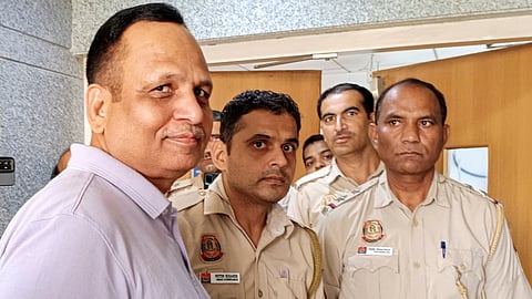 AAP leader Satyendar Jain appears before Rouse Avenue court after an arrest by the Anti-Corruption Branch in connection with an alleged corruption case involving the tendering process for sewage treatment plant projects of the Delhi Jal Board, in New Delhi, Thursday, Sept. 3, 2026.