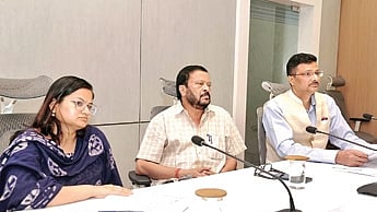 Revenue minister Suresh Pujari chairing the meeting at Lok Seva Bhawan 