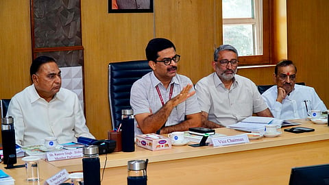 DDA vice-chairman N Saravana Kumar during the meeting on Wednesday. 