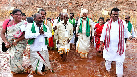 CM Chandrababu Naidu takes part in the inauguration of the Polavaram Left Main Canal at Payakaraopeta.