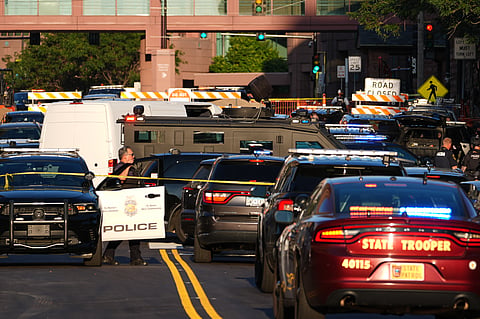 Law enforcement respond to a shooting Wednesday, Sept. 2, 2026, in downtown Minneapolis.