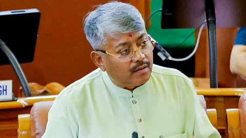  Manipur Home Minister Govindas Konthoujam Singh addresses the 8th Session of the 12th State Legislative Assembly at the Manipur Legislative Assembly, in Imphal on Wednesday.