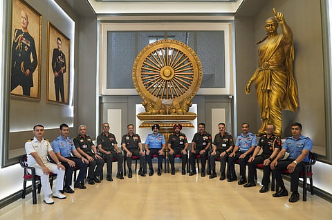 Air Chief Marshal Amar Preet Singh, PVSM, AVSM, Chief of the Air Staff, visited Chandimandir Military Station and interacted with Lt Gen Pushpendra Singh, AVSM, SM**, Army Commander, #WesternCommand and senior officers.