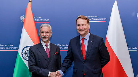External Affairs Minister S. Jaishankar with Poland's Deputy Prime Minister and Minister of Foreign Affairs Radoslaw Sikorski during a bilateral meeting to review the India-Poland Joint Action Plan 2024-28, in Warsaw, Poland, Sept. 4, 2026.