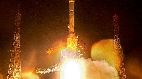 Indian Space Research Organisation's (ISRO) GSLV-F17 rocket carrying EOS-05 satellite lifts off from the Satish Dhawan Space Centre, in Sriharikota, Andhra Pradesh. 