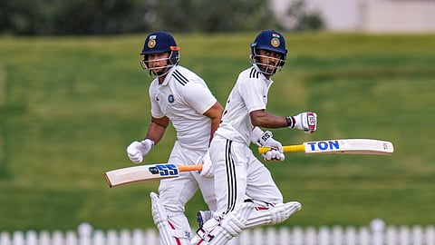 Vaibhav Sooryavanshi and Abhimanyu Easwaran (L) added 161 runs for the first wicket in the semifinals in Bengaluru