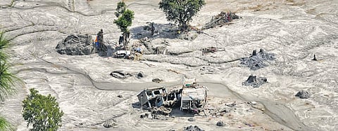 A view of damaged buildings following the flash floods in Nuwakot, Nepal