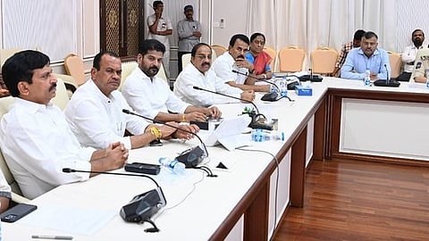 CM Revanth Reddy chairing a cabinet meeting at the Telangana Secretariat.