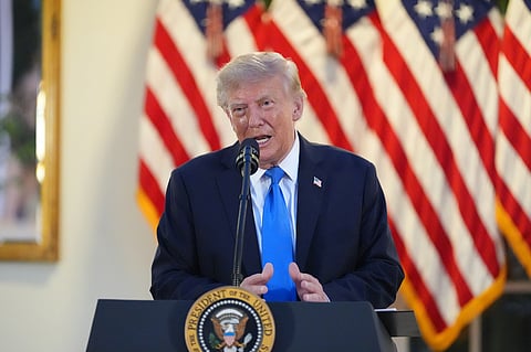 President Donald Trump speaks during an event with Republican lawmakers in the Rose Garden of the White House, Wednesday, Sept. 2, 2026, in Washington.