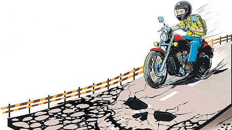 Vehicles may skid because of the road surface, quality of tarring, or tyre condition.