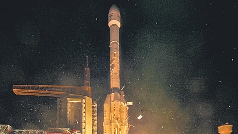 The GSLV-F17 rocket carrying EOS-05 satellite lifts off from the Satish Dhawan Space Centre