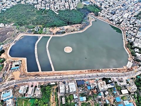 An aerial view of the Uppal Nalla Cheruvu