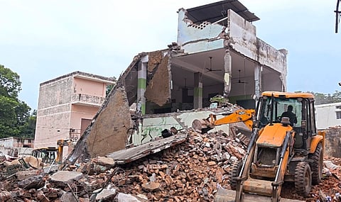 A mosque, located inside the District Magistrate's office complex, being demolished, in Saharanpur, Uttar Pradesh, Saturday, Sept. 5, 2026.