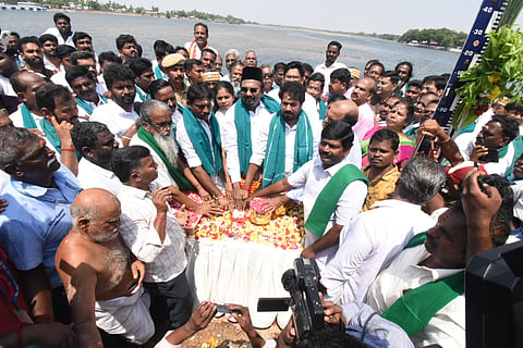 Ministers R Vinoth, Agriculture and Farmers Welfare Minister, and Minorities Welfare Minister A M Shahjahan operated the sluice gates and released water into the Cauvery River.
