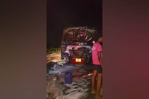 The fire quickly spread through the bus and completely gutted it.