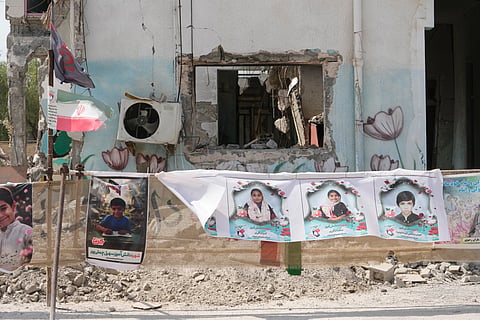 A general view of the school that was hit by a strike on Feb. 28, is seen in town of Minab in southern Iran, Saturday, Sept. 5, 2026. 