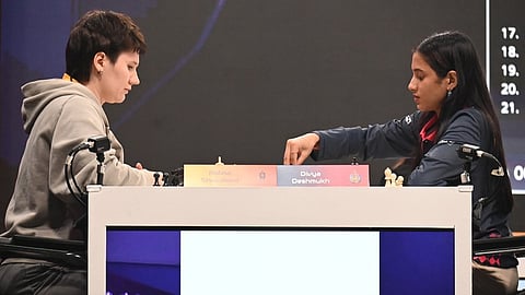 Divya Deshmukh in action against Polina Shuvalova at the fourth edition of the GCL in Bengaluru on Sunday 