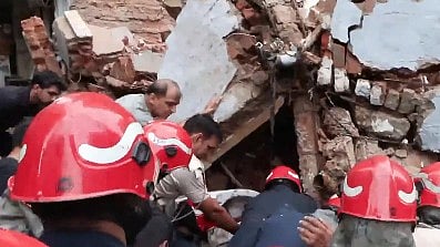 Rescue and search operations underway in south Delhi's Satya Niketan area, where a building collapsed on Sunday.