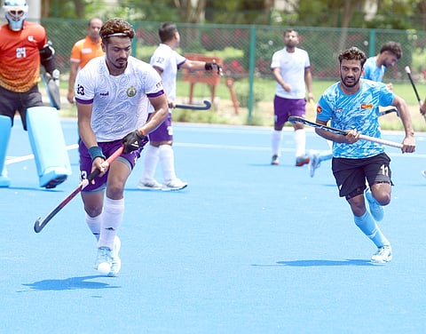 Action during a match in the Senior Men Inter-Department National Championship