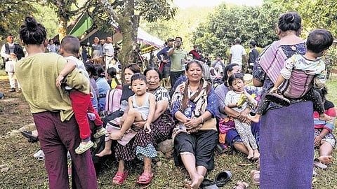 Family members amid rescue operatios at Trishuli camp 
in Nepal’s Nuwakot. 