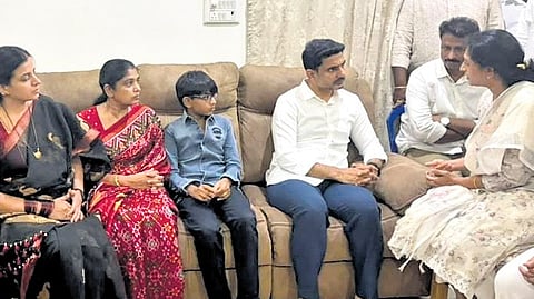IT Minister consoling family members of late TDP leader Vasantha Kumar in  Chittoor on Sunday 