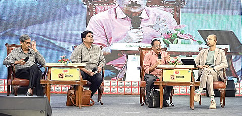 Prof Jatindra Nayak, journalist Sampad Patnaik, author Sangram Jena and academic Animesh Mohapatra on stage