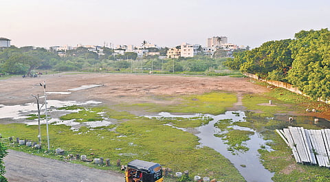 The playground in Foreshore Estate forms majority of the land identified for the new facility; (right) the current secretariat