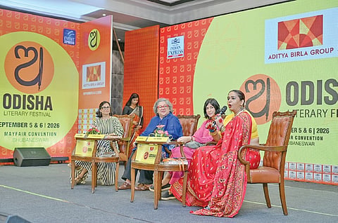 Speakers Aali Kumar, Meher Mirza and Maria Goretti in conversation with senior journalist Kaveree Bamzai at Odisha Literary Festival on Sunday | DEBADATTA MALLICK
