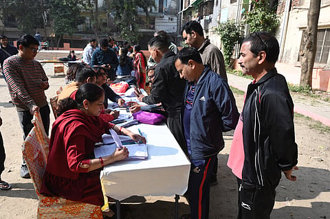 BLOs helping voters fill thier enumeration forms part of the statewide Special Intensive Revision (SIR) of the electoral roll at a special BLO camp set up at Ghazibad November 30, 2025