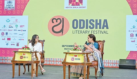 Author Ria Chopra engaged in discussion with moderator Lipika Bhushan