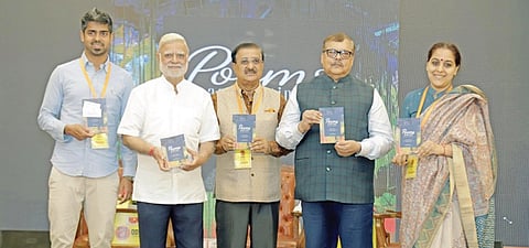 TNIE Editorial Director Prabhu Chawla releasing book Poems Across Time : One Family, Three Voices at the OLF function in Bhubaneswar on Sunday 