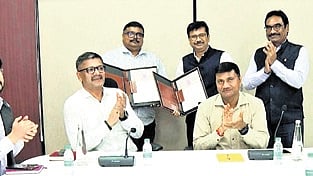 NBS Rajput, Thakur and others during the MoU-signing event on Monday