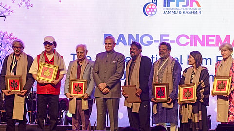  Jammu and Kashmir Chief Minister Omar Abdullah with bollywood directors and filmmakers during the opening ceremony of the International Film Festival J-K, in Srinagar, Monday, Sept. 7, 2026. 