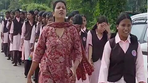 Over 45 students march towards district office in Ambikapur, Chhattisgarh.