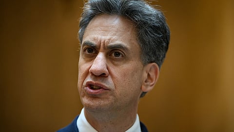 Britain's Foreign Secretary Ed Miliband speaks during a press conference in Madrid, Spain, on July 29, 2026. 