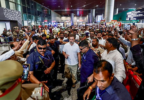  Lok Sabha LoP and Congress leader Rahul Gandhi being welcomed on his arrival, in Lucknow.