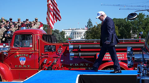 President Donald Trump arrives to speak during the Tunnel to Towers Foundation event for the 25th Anniversary of 9/11, on the Ellipse near the White House in Washington, Tuesday, Sept. 8, 2026.