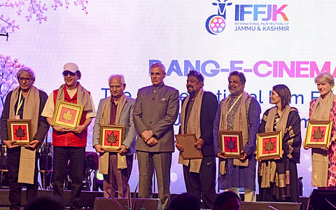  Jammu and Kashmir Chief Minister Omar Abdullah with bollywood directors and filmmakers during the opening ceremony of the International Film Festival J-K, in Srinagar, Monday, Sept. 7, 2026. 