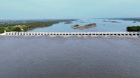 A view of the Cauvery at the Mukkombu Dam in Tiruchirappalli, Tamil Nadu.