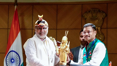 Vice President CP Radhakrishnan is being felicitated by Arunachal Pradesh Legislative Assembly Speaker Tesam Pongte during the Special Session of the Arunachal Pradesh Legislative Assembly in Itanagar on Wednesday, Sept. 09, 2026.