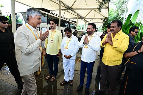 CM Nara Chandrababu Naidu during day two of TDP Leadership Conclave on Tuesday. 