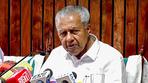 In this photo from June 19, 2026, Keralam LoP Pinarayi Vijayan holds a press conference in Thiruvananthapuram.