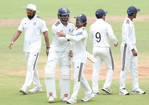 Ishan Kishan congratulates Tilak Varma after he got out for 99