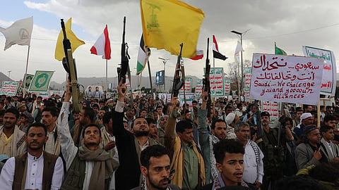 Houthi supporters attend a rally against the Saudi-led coalition in Sanaa, Yemen, July 31, 2026. 